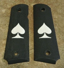 1911 Grips - SPADE - BLACK/WHITE - .45, AMBI, FULL SIZE, LASER ENGRAVED CUSTOM