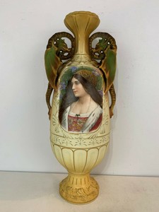 Antique Austrian Robert Hanke Royal Wettina Pottery Portrait Vase Dragon Handles Ebay