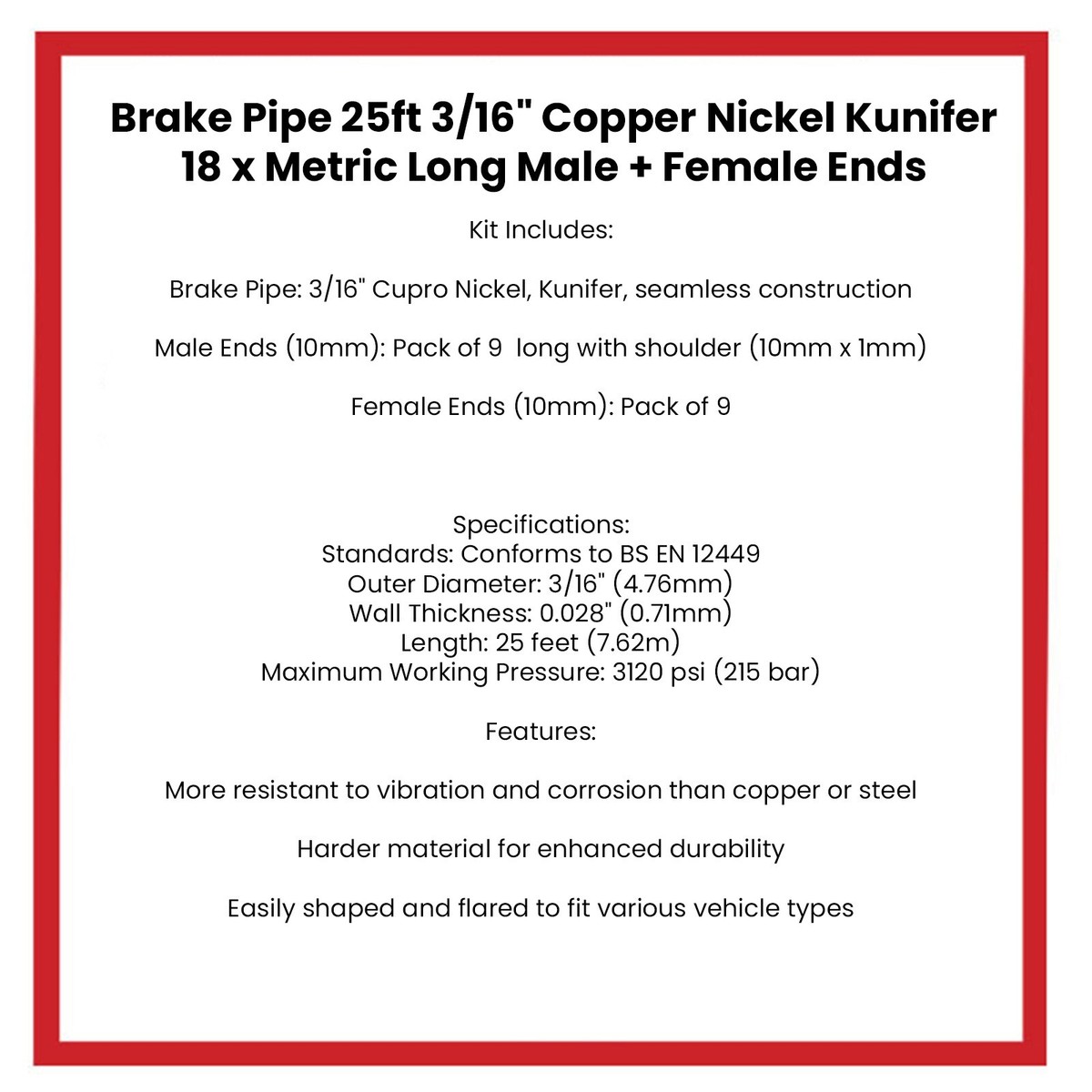 Brake Pipe 25ft 3/16