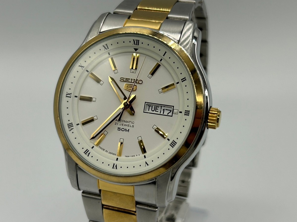 シロロSEIKO5 ゴールド　腕時計 SEIKO 5 7S26-04S0 Automatic winding White dial gold x silver