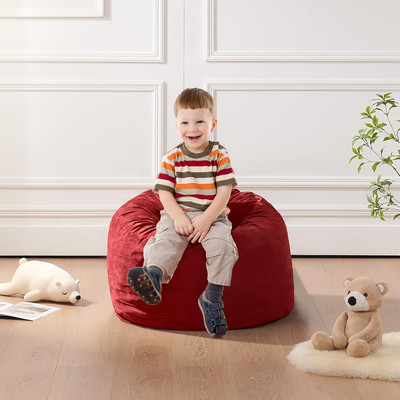 2 Ft round Bean Bag Chair Kids Teens Sofa Soft Micro Fiber Cover Red