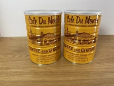 NEW ORLEANS Metal Coffee Can CAFE DU MONDE (Empty) MARDI GRAS DECOR Lot Of Two