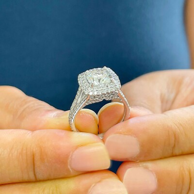 14K WHITE GOLD CUSHION FORVER ONE MOISSANITE AND DIAMOND ENGAGEMENT RING 3.40CTW