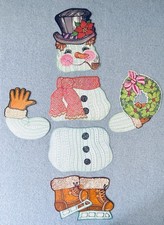 Vintage Jointed Snowman with Wreath Skates Christmas Die-Cut Paper Cutout Large