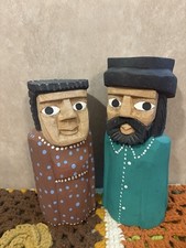 Spanish Wooden Carved Art Of Couple Folklore Vintage Chicano