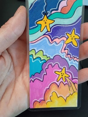 Bookmark Moon & Stars Original Mini Drawing Fantasy 2x6 in by curious crafter 