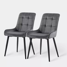 2x Esszimmerstühle Samt Dunkelgrau Gepolsterte Metallbeine Stuhl 0191dgy