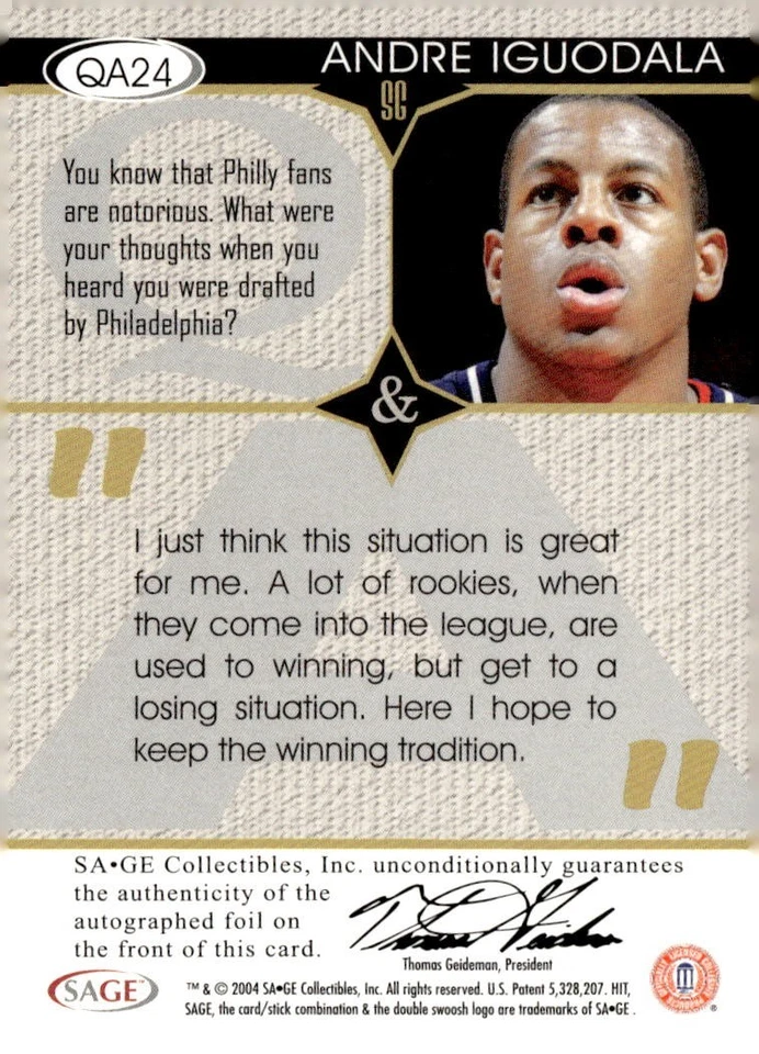 ANDRE IGUODALA 2004 HIT Q&A ROOKIE RC AUTO  /100 !! SP 🔥🔥 WARRIORS FINALS MVP - Image 2 of 2