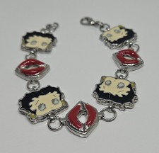 Betty Boop Link Bracelet  Silver Tone Red Lips 6.5"