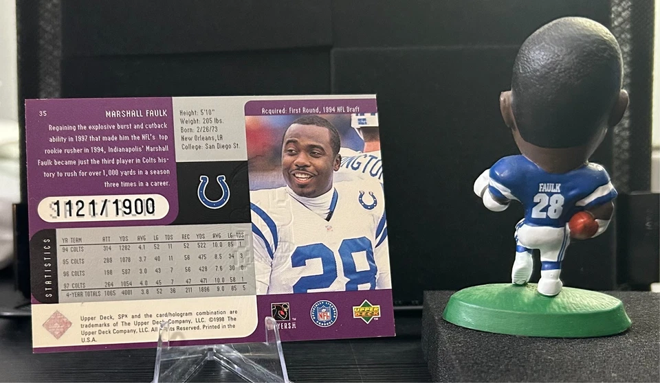 Marshall Faulk Vintage Colts RB Trio - Figura + 2 tarjetas numeradas en serie Foto 3 de 4