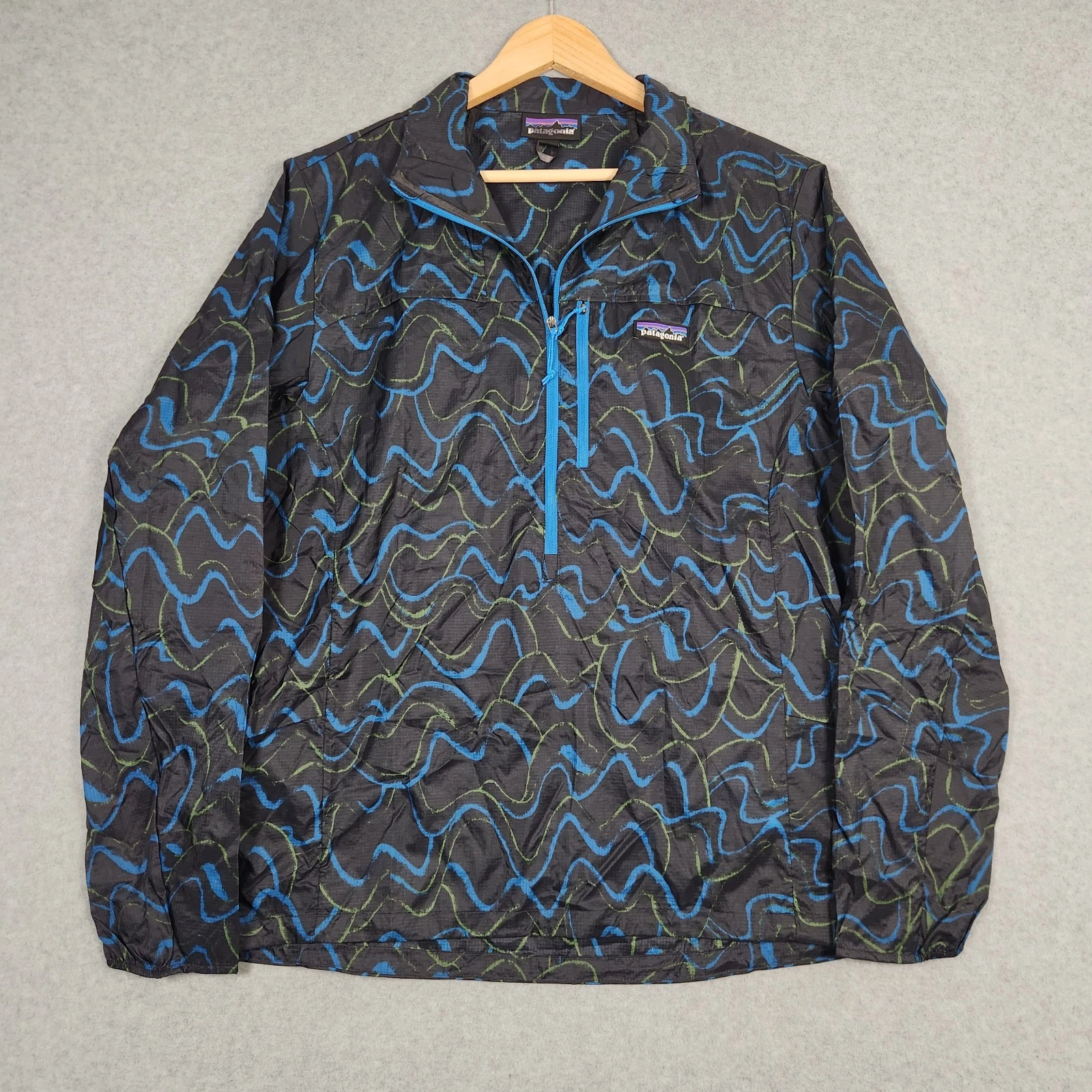 Patagonia Jacket Mens Small Blue Small Current Houdini Stash 1/2 Zip Lightweight