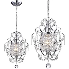 2-Pack Chrome Crystal Chandeliers 11x15.8 Inch Adjustable Mini Pendant Lights...