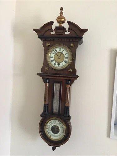 Antique Wall Clock with temp + barometer 