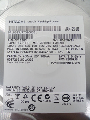 HITACHI HDS721010CLA332  HDD SATA FESTPLATTEN PLATINE #FS218