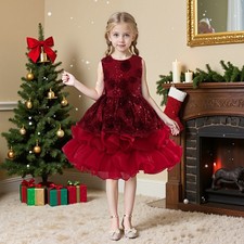 Kids Girls Princess Sequins Tutu Dress Pageant Wedding Bridesmaid Christmas Gown