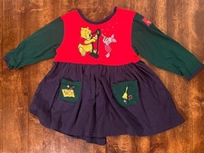 VTG Winnie The Pooh Piglet Girls Size 3T Longsleeve Red Green Dress Music Harp