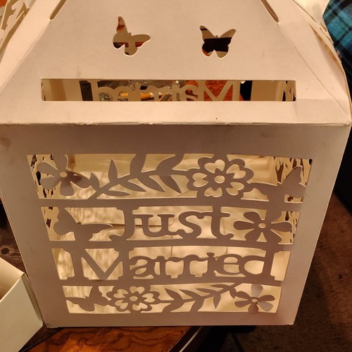 White Rustic Wedding Card Box Square Floral Hearts Design Cardboard