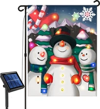 Lighted Christmas Garden Flag, Solar Outdoor Decorative Led Snowman Choir Fla...