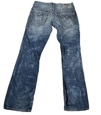 True Religion World Tour 33 Straight Leg Jeans Distressed Acid Wash Denim