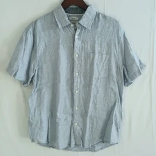 Panama Jack Size L 100% Linen Blue Short Sleeve Casual Shirt w Pocket