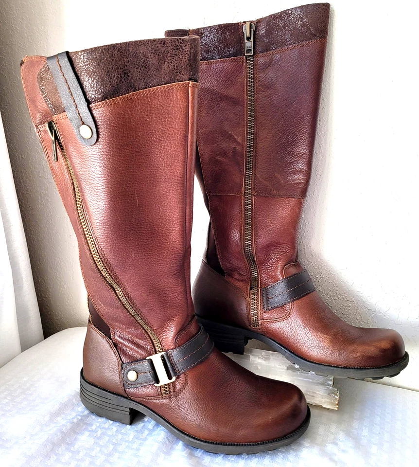 Earth Origins Botas Mujer 9.5 M Portia Hasta la Rodilla Montar Cuero Marrón Cremallera Foto 2 de 4