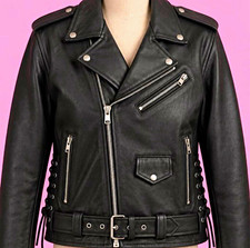 Heavy Duty Genuine Leather Motorcycle Biker Jacket Black Size 43