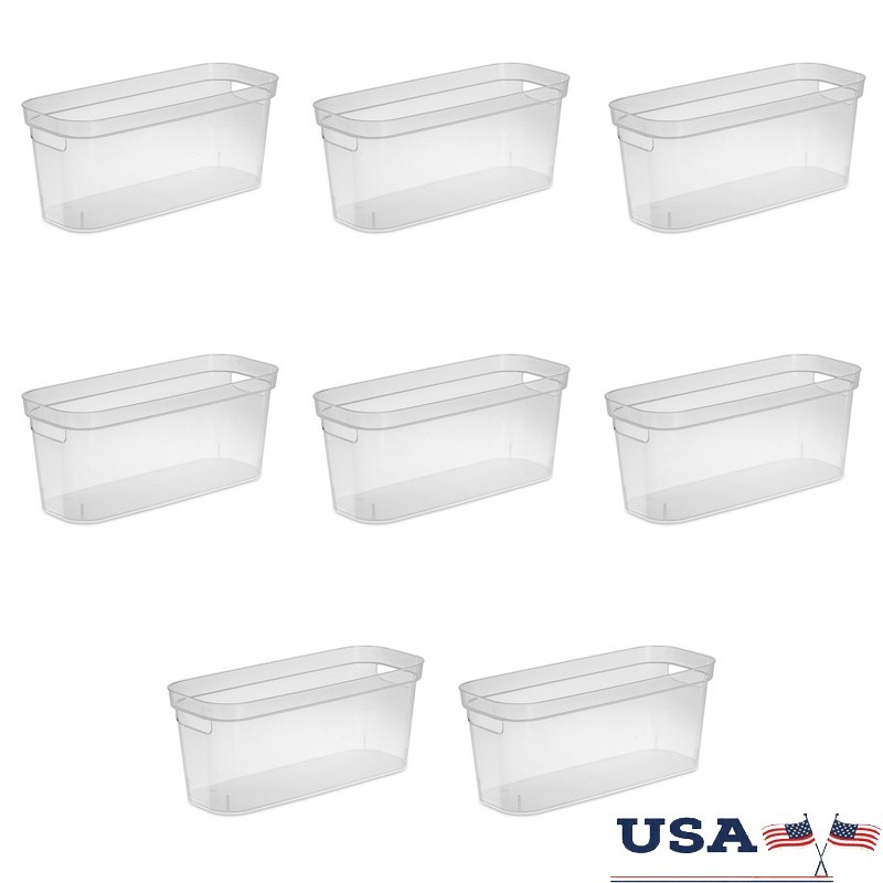 Clear Narrow Storage Bins with Handles - 8-Pack Plastic Organizers