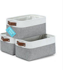 12x8in Canvas Storage Baskets, 3 Pack - Fabric Bins for Shelves
