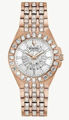 Bulova Women's Crystal BUL Quartz Rose Gold Stailess Steel Watch 32 MM 98L268