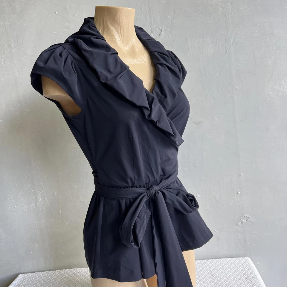 Blusa Diane Von Furstenberg para mujer talla 4 Bethania Top azul con volantes envolvente peplum Foto 2 de 4