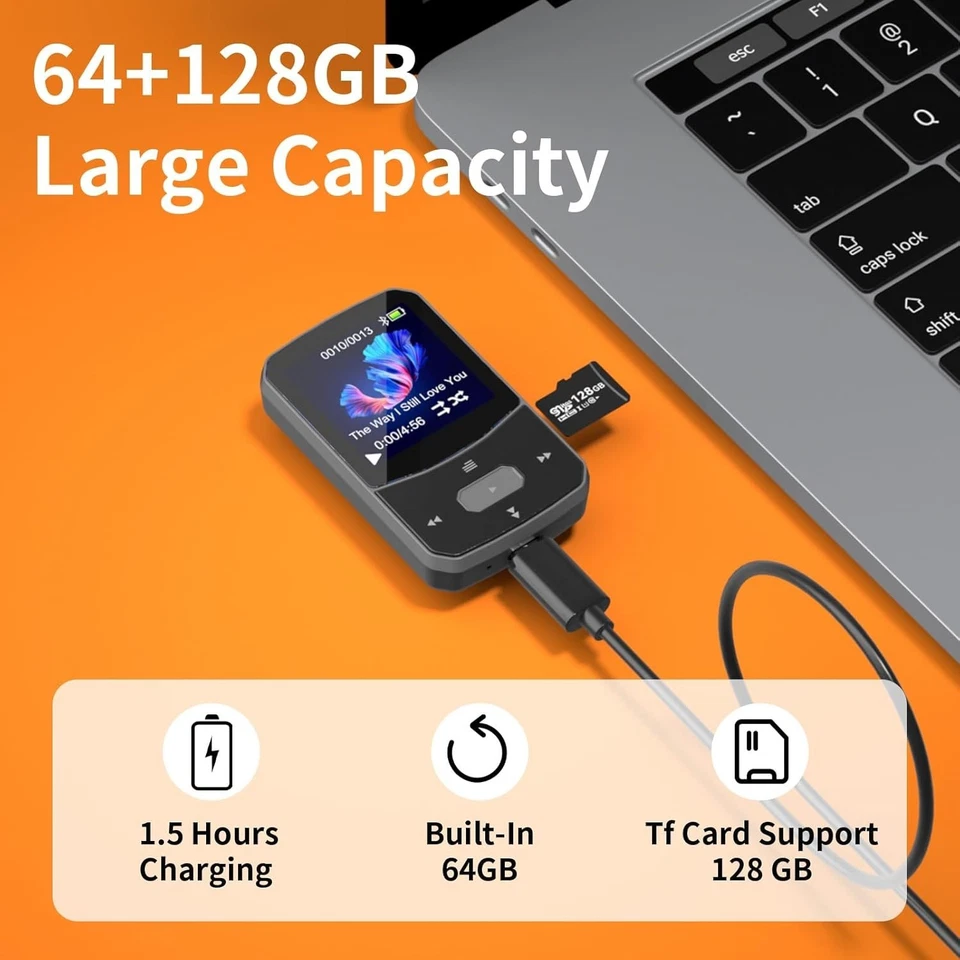 MP3 Player Bluetooth Sport 64 GB mit Clip, HiFi Sound, Radio, Schrittzähler X91 - Bild 2 von 4