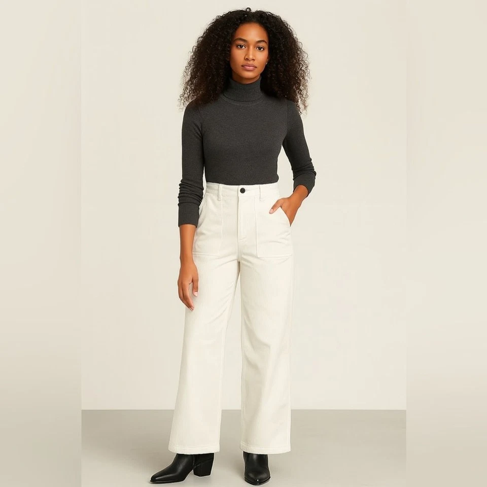 Madewell NWT Corduroy Wide Leg Utility Pants Size 28T in White w/ Italian Fabric - Image 2 of 4