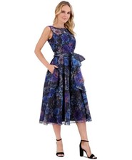Eliza J Women's Belted Floral-Cocktail Dress - Black/blue Retail 228.00
