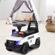 6V Kids Ride On Police Car Battery Powered Toy Vehicle with Side Megaphone White