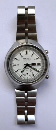 Seiko Automatic Chronograph White Dial Day-Date Stainless Steel Vintage Watch