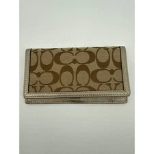 Coach Signature C Monogram checkbook cover Gold Metallic Leather Trim