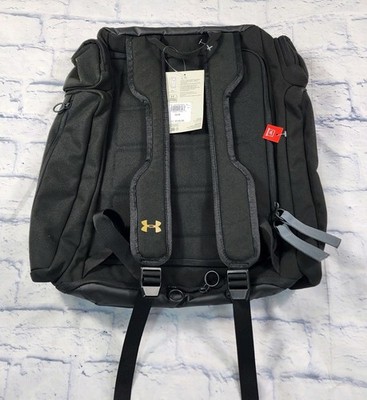 Under Armour UA Project Rock Duffle Backpack Bag Black Gold Gym Under Armour UA Project Rock Duffle Backpack Bag Black Gold Gym