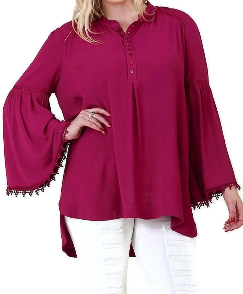 Blusa Umgee Popover Manga Trompeta Frambuesa