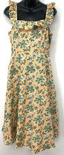 Ann Taylor Women Dress Size 4 Peach Floral Linen Square Neck Ruffled Zip Shift