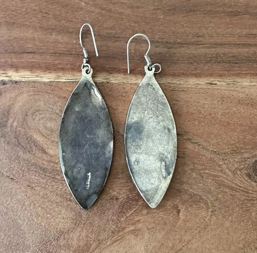 Vintage Earrings Alpaca Black White Inlay Enamel Floral Mexico Approx 2