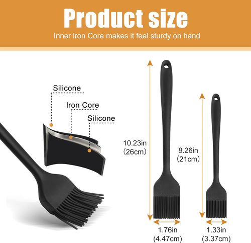 Silicone Basting Brush 2 Pcs Pastry Brush for Oil, BBQ, Grill, Sauce Baking Cook - Picture 3 of 11