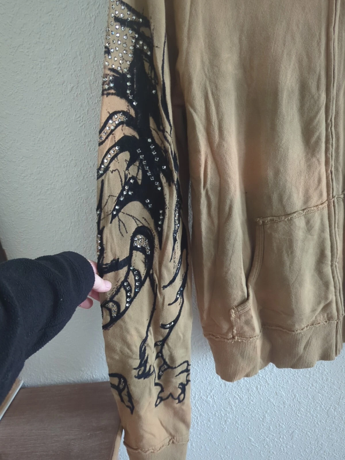 OFF WHITE KEY CLOSET Felpa Giacca Iconica Zip con Stampa Tribale Tigre Ecrù Tan Large