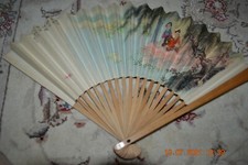 Vintage Hand Painted Figural Scene Folding Fan 18 