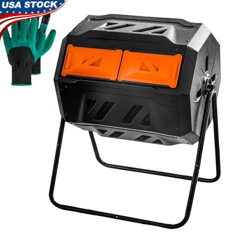 43 Gal Dual Chamber Outdoor Tumbling Compost Bin with Sliding Doors-image