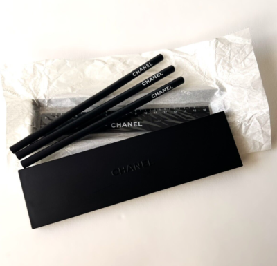 CHANEL Stationary Set- Black Pencil Case, 3 Pencils & Ruler V.I.P.