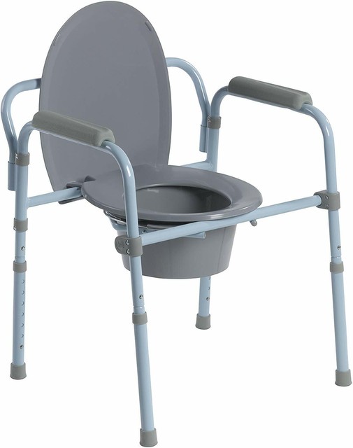 Folding Toilet Bedside Commode Seat with Bucket and Splash Guard Drive