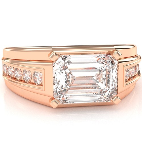 14k Gold Men's 6x8mm White Topaz Diamond Channel Ring - Picture 2 of 11