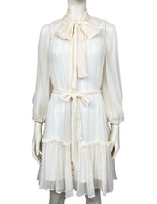 ZIMMERMANN Size 0 / AU 10 / US 6 Espionage Silk Pussy Bow tiered hem Dress Cream