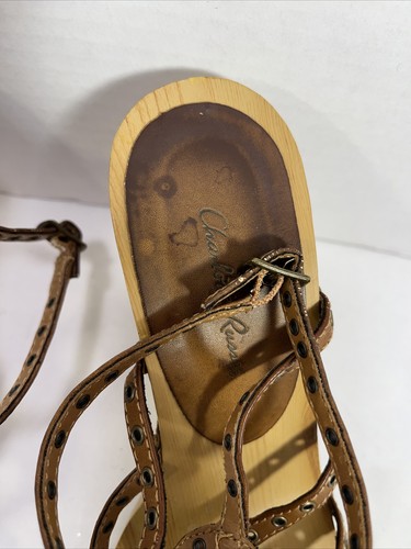 Charlotte Russe Brown Studded Wooden Heel Sandals Size Women’s Size 7 Shoe - Picture 12 of 13