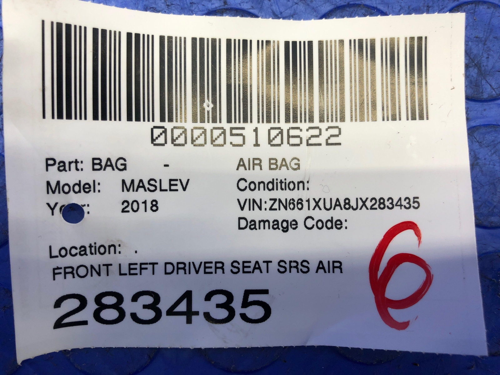 2017-2022 MASERATI LEVANTE OEM FRONT LEFT DRIVER SEAT AIRBAG